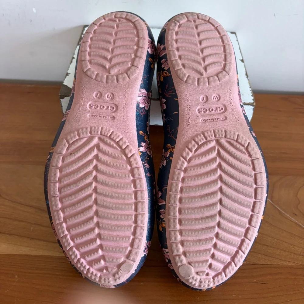 Crocs Kadee Floral Navy Pink Ballet Flats Slip On Shoes Womens Size 7